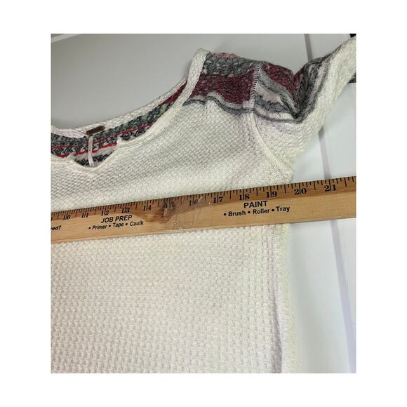 Free People Thermal Waffle Knit Long Sleeve Top Ivory Mixed Print XS Boho Casual - Picture 5 of 6